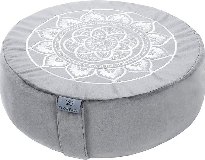 Florensi Meditation Cushion - Comfortable Floor Pillow - Traditional Tibetan Meditation Pillow with Beautiful Velvet Cover - Large Floor Cushion Seating for Adults - Premium Yoga Buckwheat Bolster