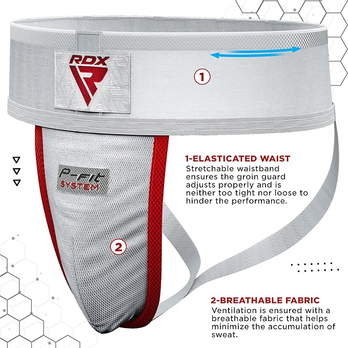 RDX Groin Protector Cup Men, Boxing Kickboxing MMA Muay Thai Sparring Groin Guard, Ventilated Adjustable,Karate Fighting Training, Underwear Jiu Jitsu BJJ Protection, Boys Youth