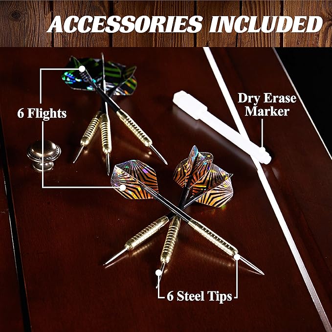Barrington Dartboard Multiple Styles Pre-Assembled Wood Dartboard Cabinet Collection with 18” Bristle Dartboard & Steel Tip Dart Set, Perfect for Cricket Games