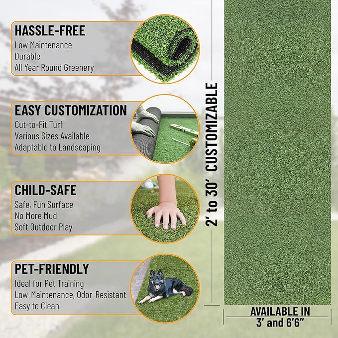 Ottomanson Artificial Turf Golf Hitting Mat 6'6" x 18' Indoor/Outdoor Waterproof Synthetic Fake Grass for Putting Practice Baseball Football Sports Gym Backyard, Custom Size 2' up to 30'