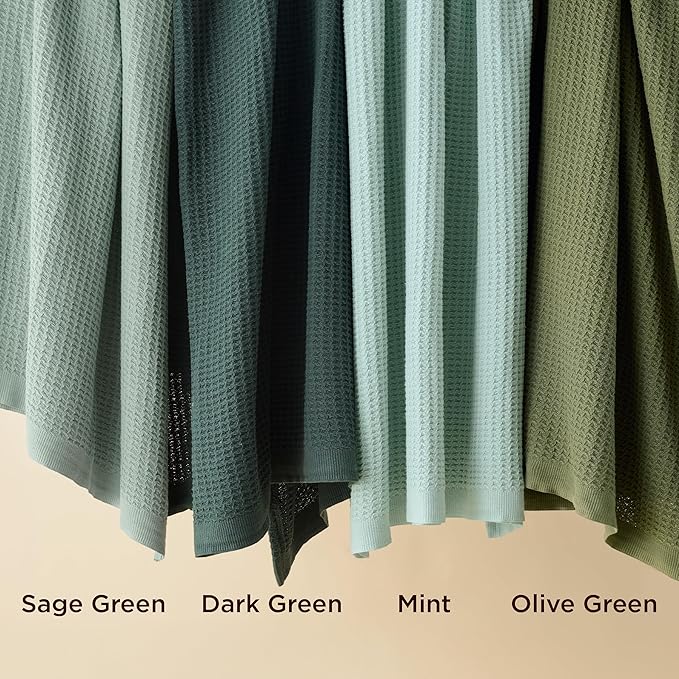 Bedsure 100% Cotton Blanket Twin XL Size for College Dorm - Breathable and Soft, Waffle Weave Twin Blanket for Summer, Dorm Room Essentials, Olive Green, 66x90 inches