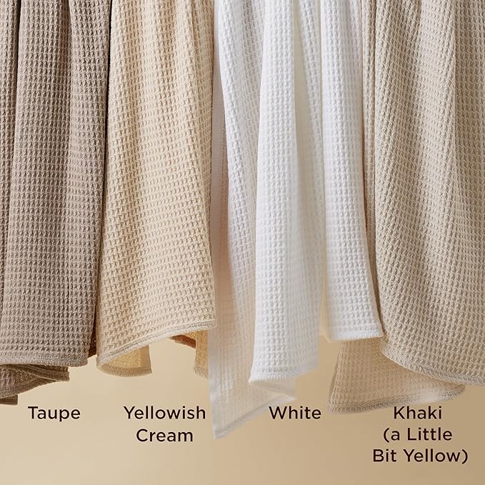 Bedsure 100% Cotton Large Throw Blanket for Couch 50x70 inches - Breathable and Soft, Waffle Weave Throw Blanket for Office, Khaki (a Little Bit Yellow)