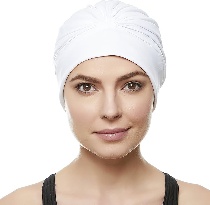 BEEMO Swim Caps for Women Swimming Turban Polyester Latex Lined Pleated for Ladies