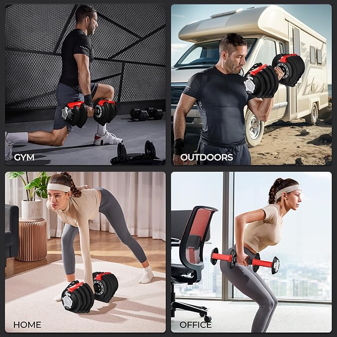 Yaheetech Adjustable Dumbbell Set 28/40/52.5/90LBS Adjustable Dumbbells Fast Adjust Dumbbell Weight Set with Anti-Slip Handle and Tray for Men/Women Home Gym Strength Training Equipment Single/Pair