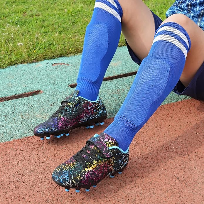 brooman Kids Firm Ground Soccer Cleats Girls Football Cleats with Shin Guards and Soccer Socks
