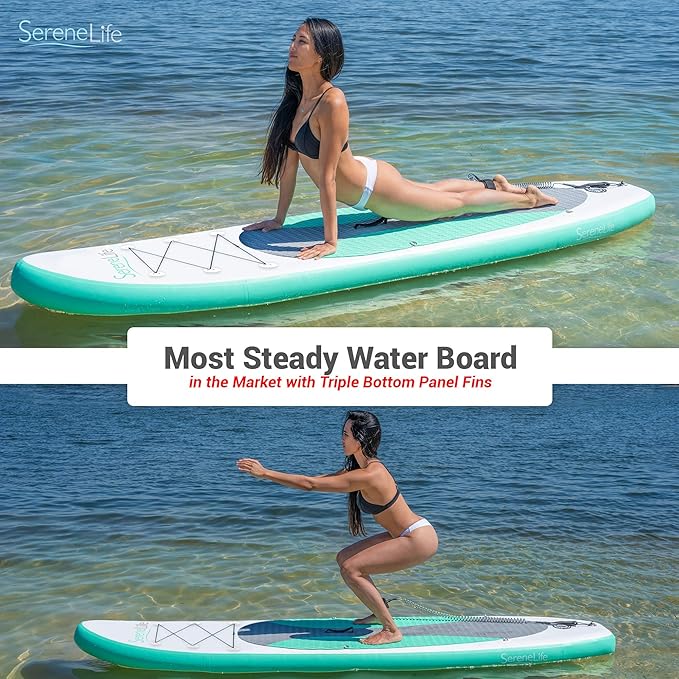 SereneLife Inflatable Stand Up Paddle Board with Premium SUP Accessories – Wide Stable Design with Non-Slip EVA Deck Pad for Adults and Youth of All Skill Levels