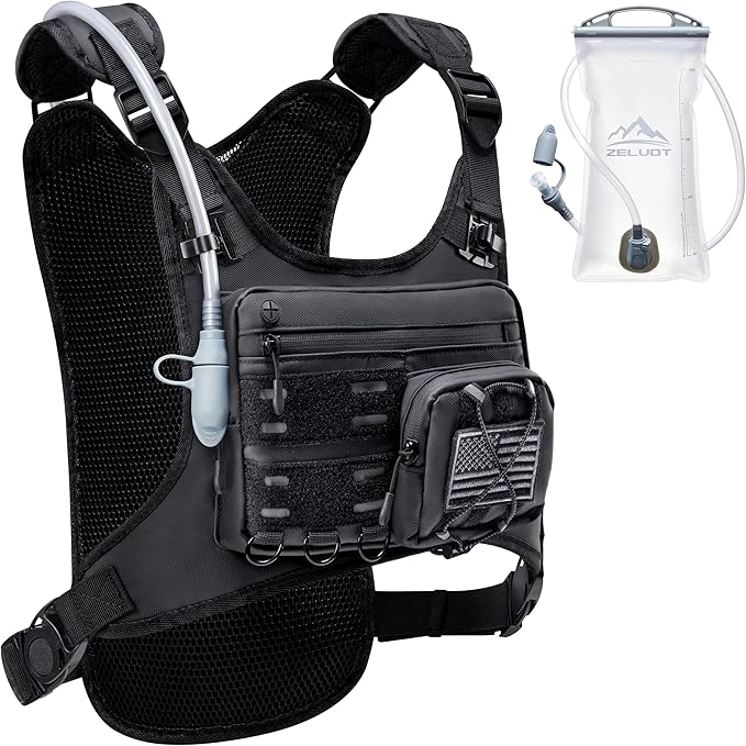 Running Vest with 2L Water Bladder, USA Original Patent, Lightweight Adjustable Chest Pack with Gear Holder, Reflective Running Hydration Vest for Women Men for Marathon