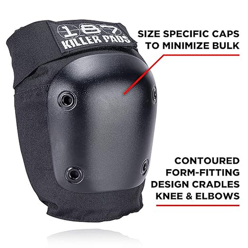 187 Killer Pads Knee Pads, Elbow Pads Combo Pack, Black, X-Small