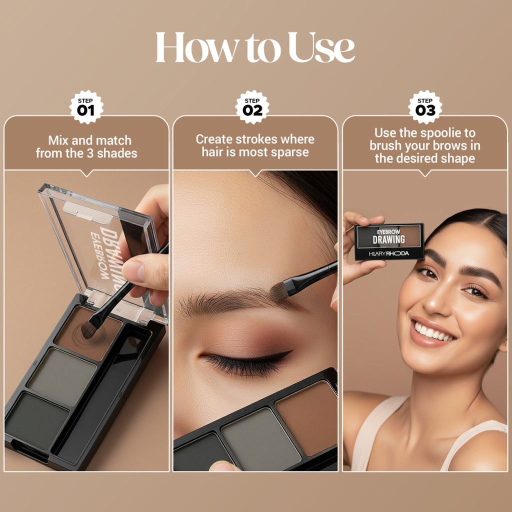 Hilary Rhoda Drawing Eyebrow Palette With 3 Natural Shades - 02