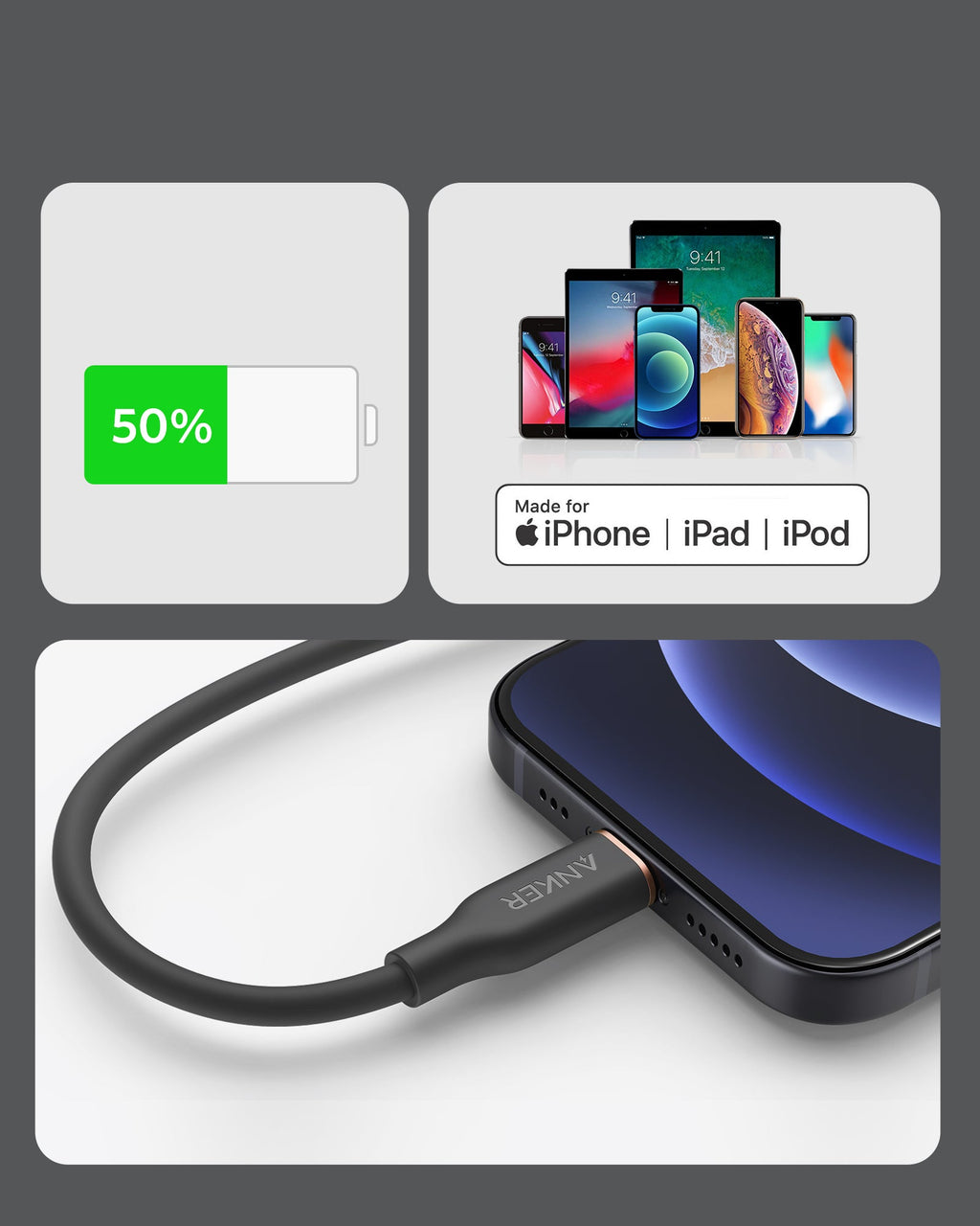 Anker 641 USB-C to Lightning Cable (Flow, 3 ft Silicone)