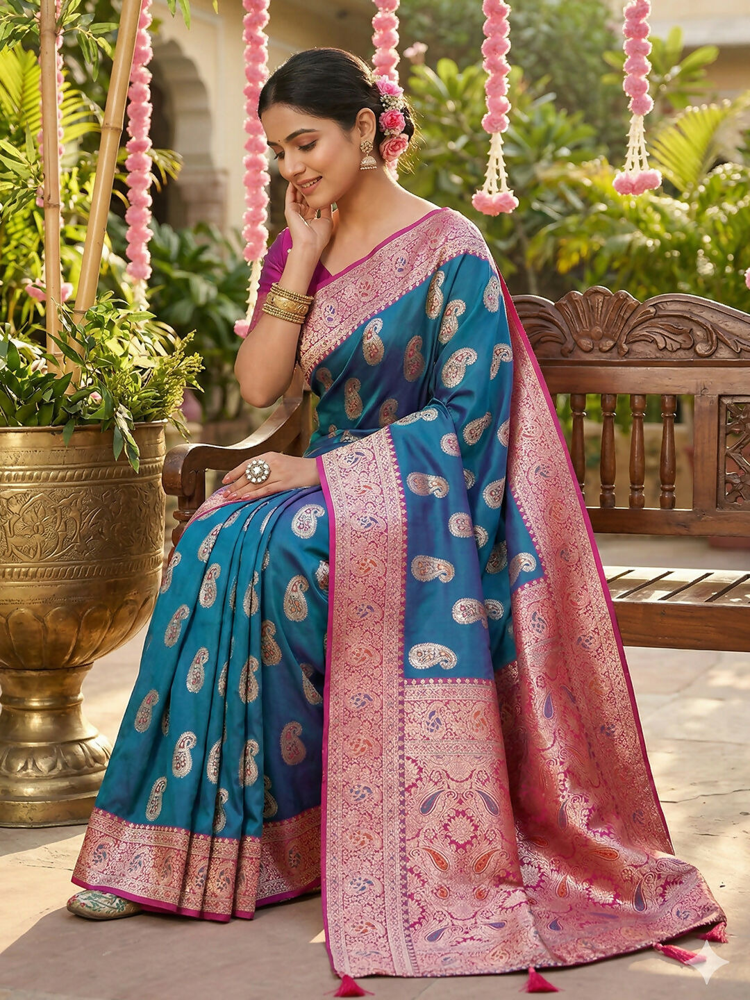Shree Shyam Fashion Sky Blue Silk Blend Saree