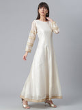 Ahalyaa Cream-Coloured & Golden Printed Anarkali Kurta with Dupatta