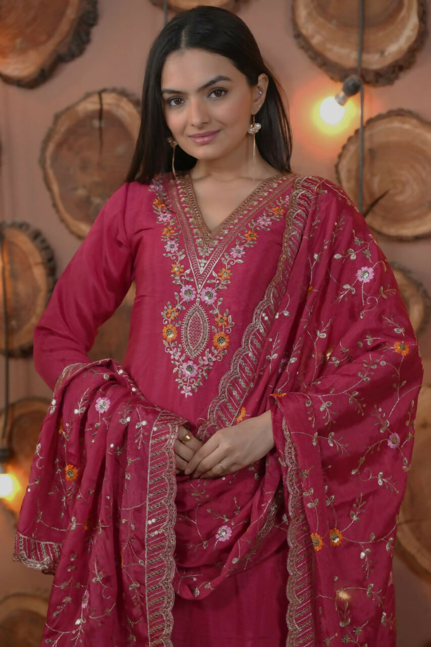 Joban Fashion Pink Silk Embroidered Kurti Set