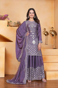 Teeya Creation Lavender Chinon Embroidery Work Party Wear Palazzo Suit