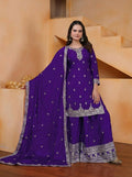 Teeya Creation Purple Color Chinon Silk Wedding Wear Trending Palazzo Set