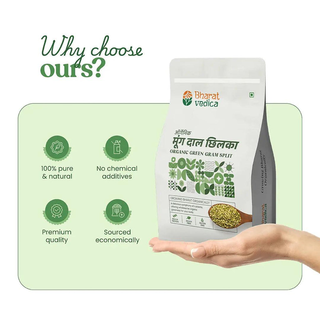 Bharat Vedica Organic Green Gram Split - Organic Moong Dal Chilka