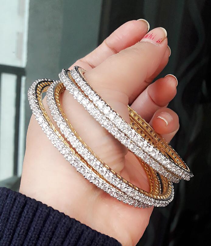Gold-Polished Alloy Designer Ruby Combo Of Ad Bangles - The Pari
