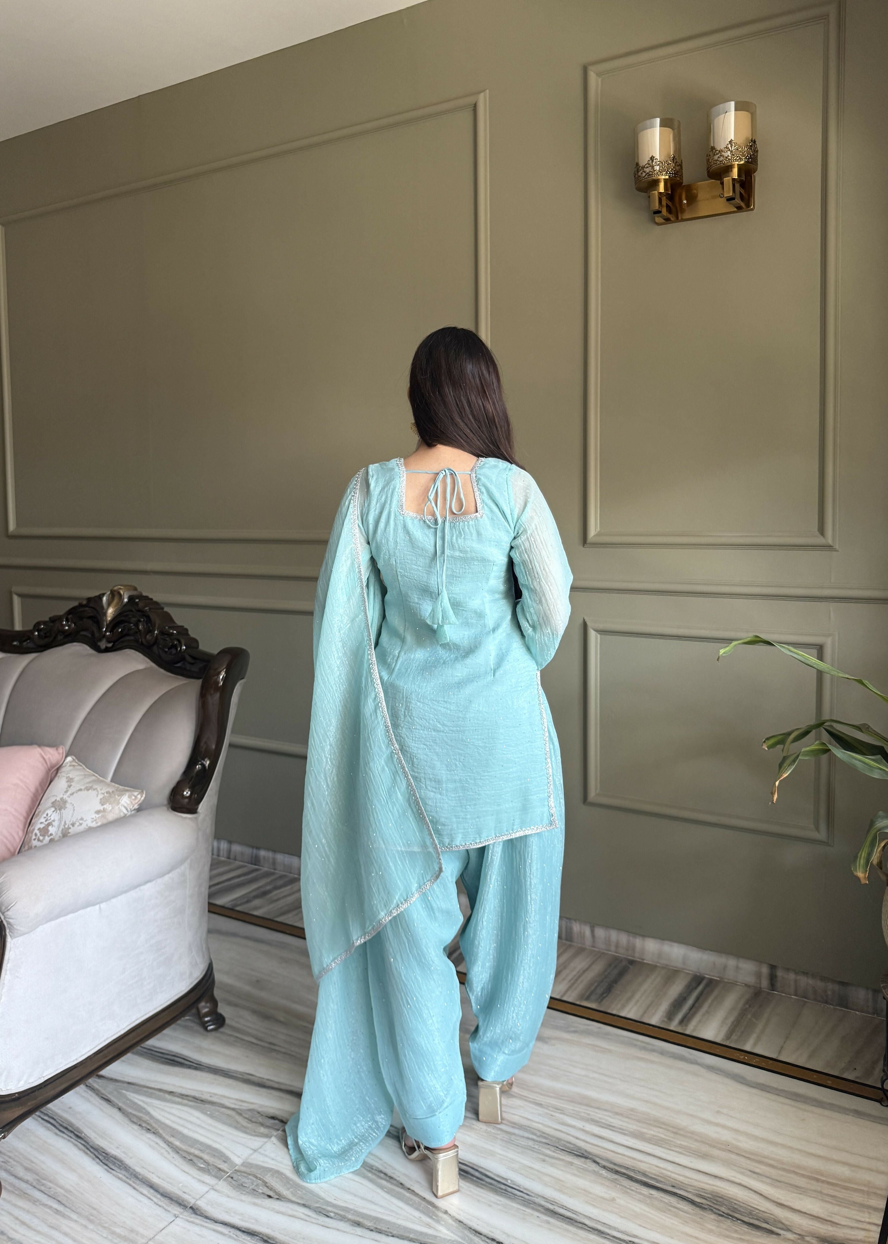 Teeya Creation Sky Color Crunchy Silk Party Wear Salwar Suit