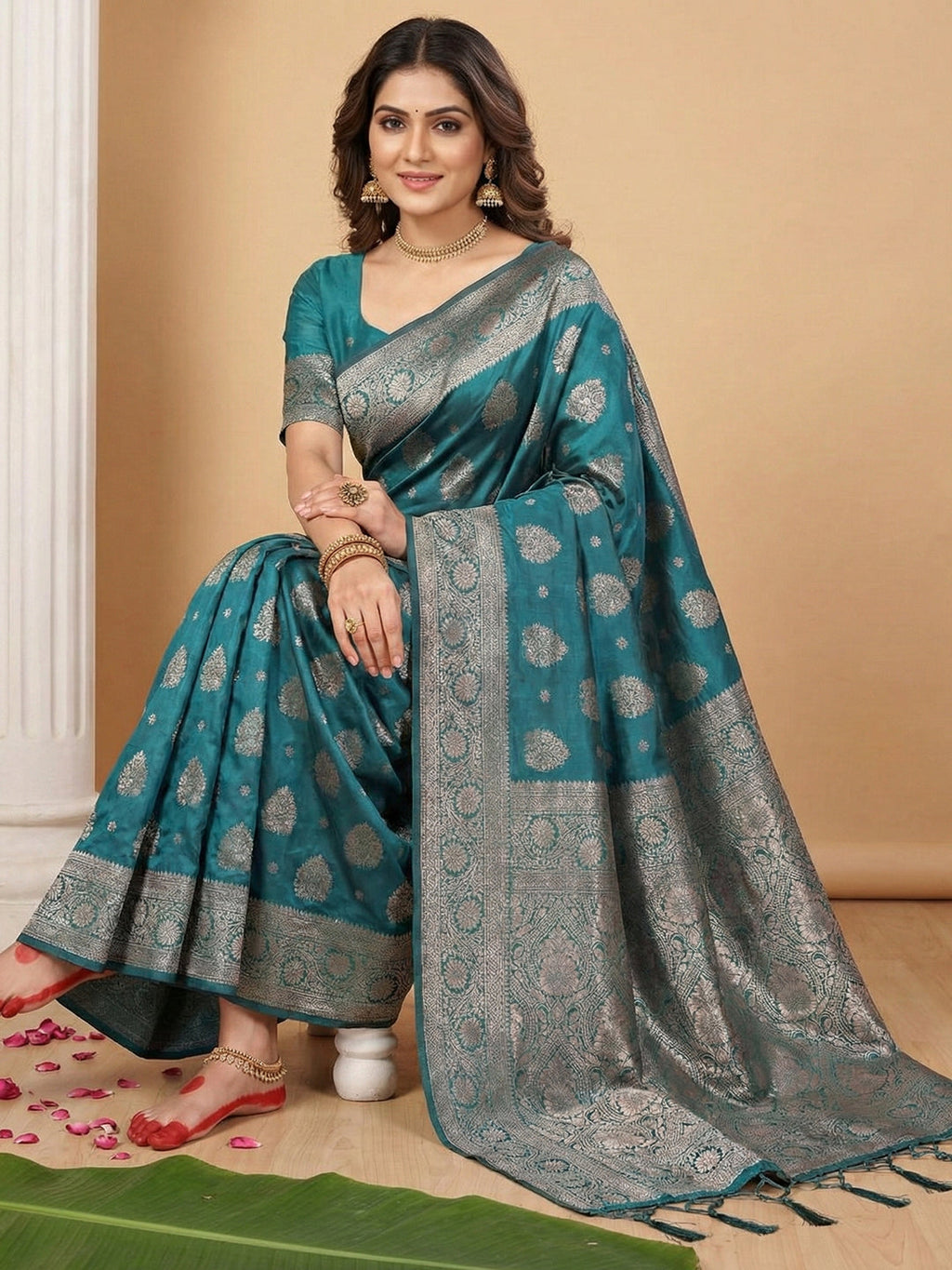 Anaita Blue Silk Blend Woven Saree With Blouse