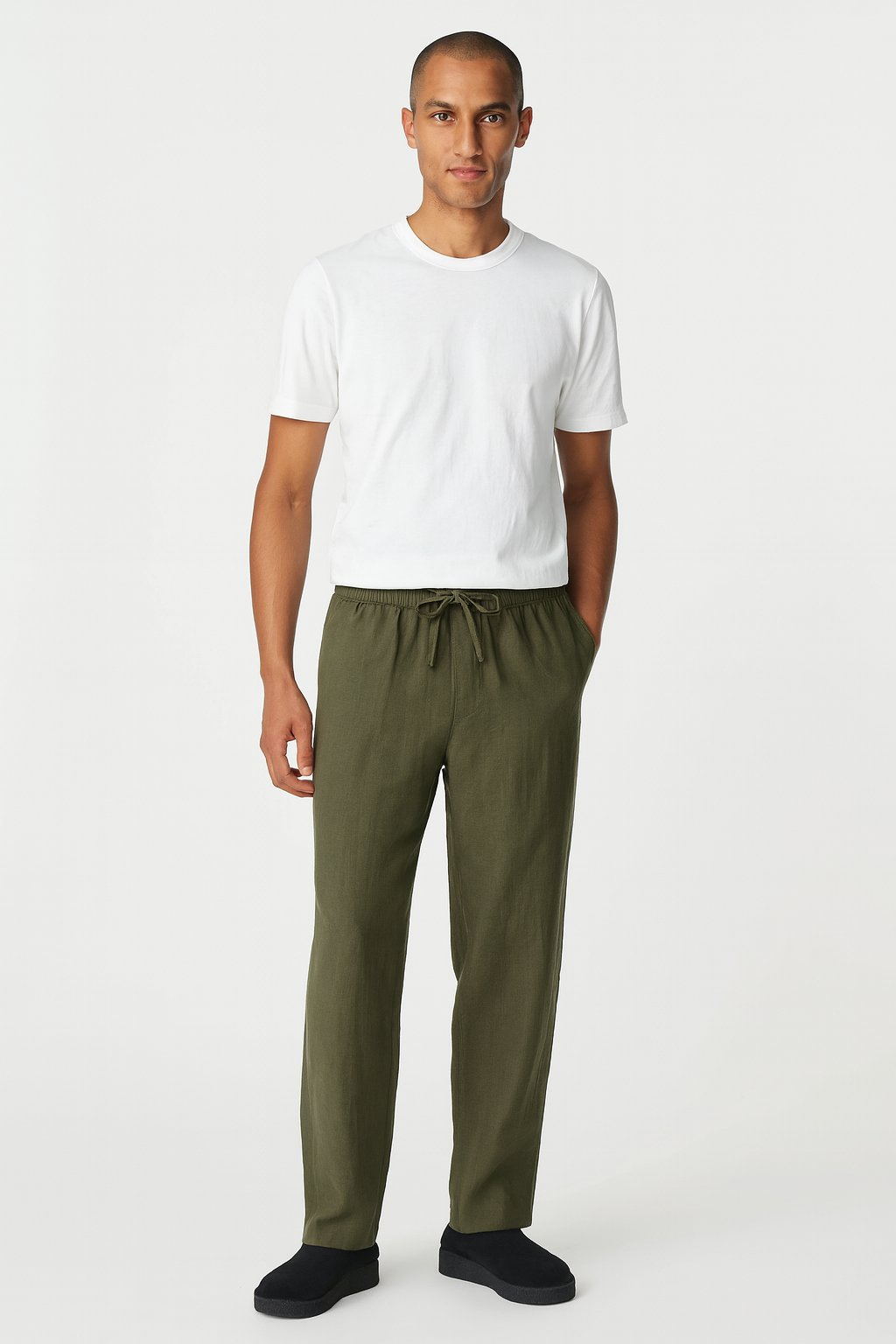 Fabmade Men’S Linen Pajama Combo – Olive & White (Pack Of 2)
