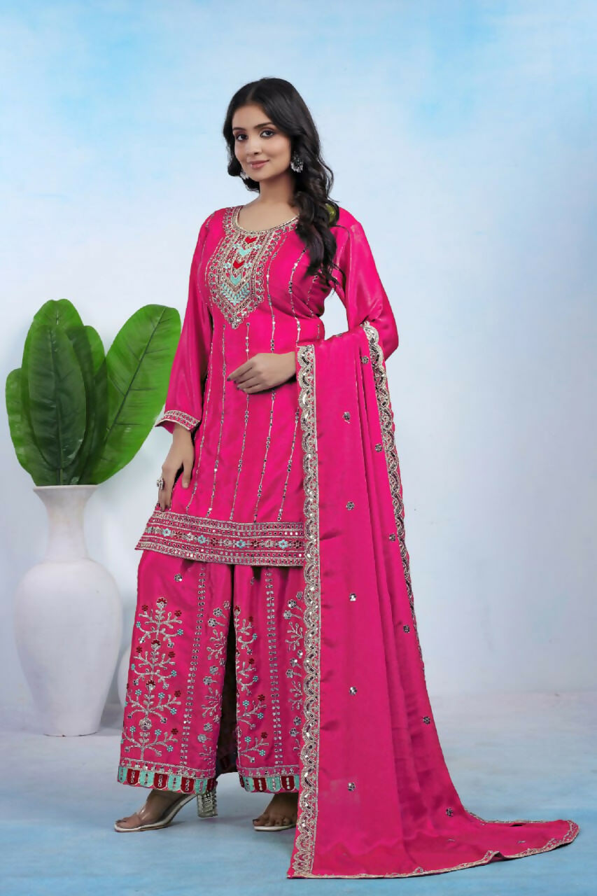 Joban Fashion Pink Silk Embroidered Sharara Set