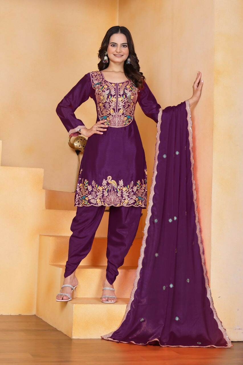 Joban Fashion Wine Silk Embroidered Dhoti Dhoti Set