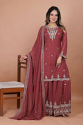 Teeya Creation Brown Color Faux Georgette Embroidery Work Wedding Wear Palazzo Set