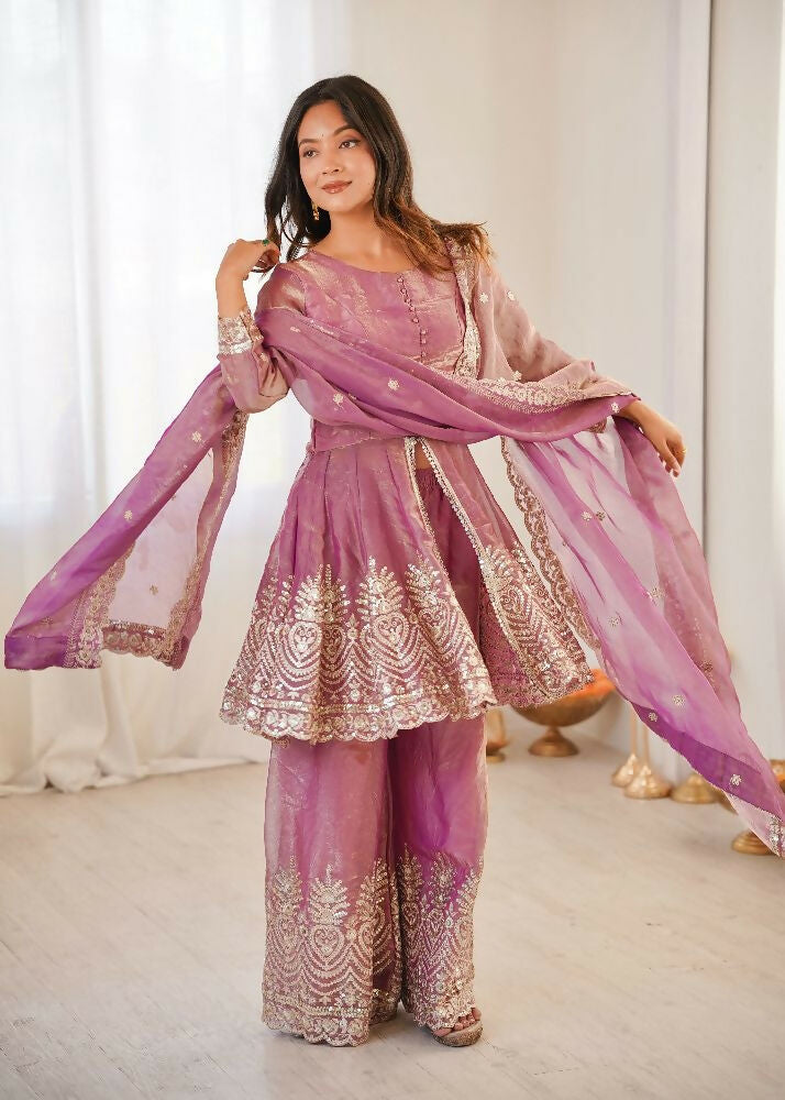 Teeya Creation Baby Pink Color Fendy Satin Silk Embroidery Work Party Wear Salwar Suit