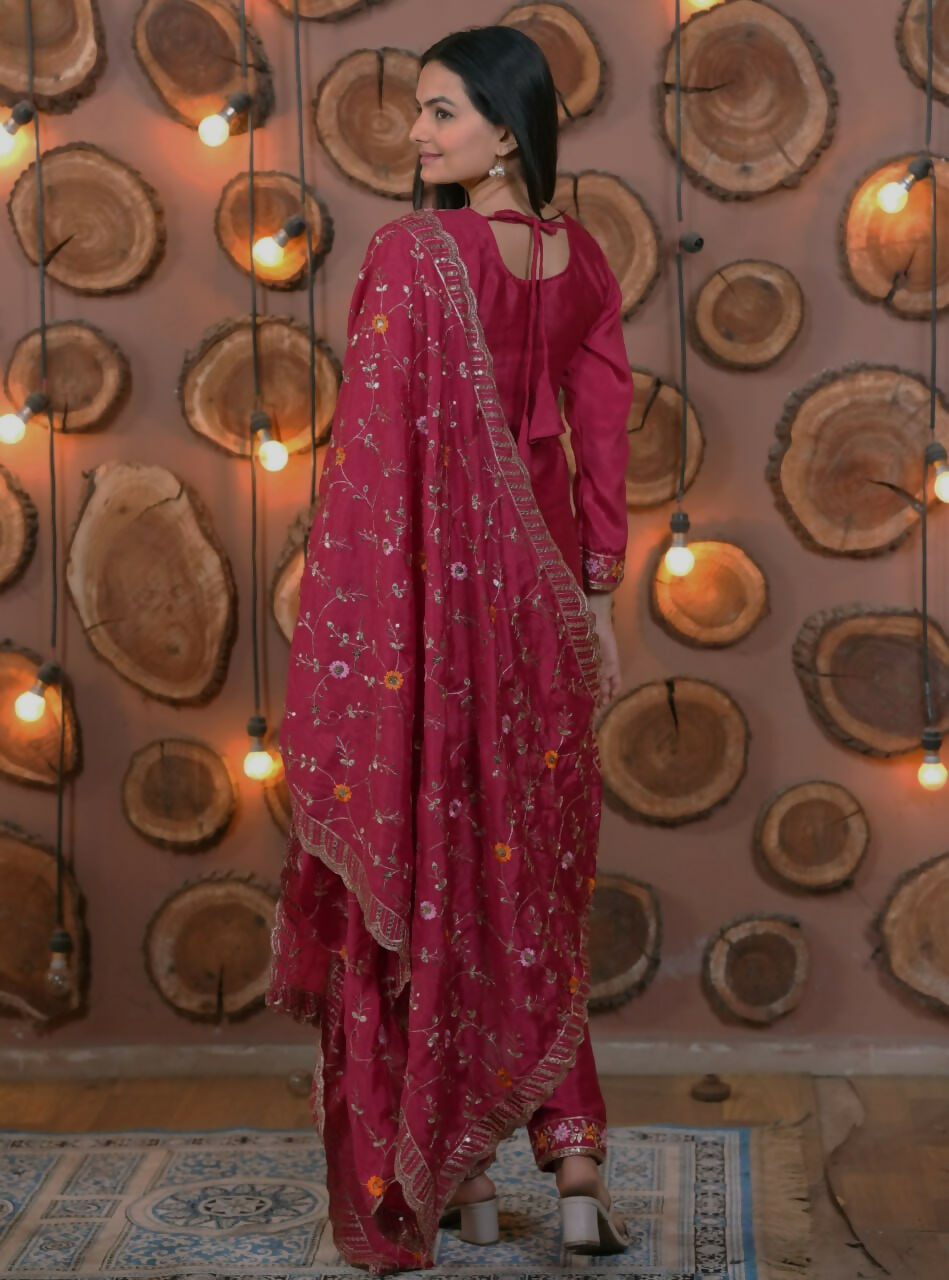 Joban Fashion Pink Silk Embroidered Kurti Set