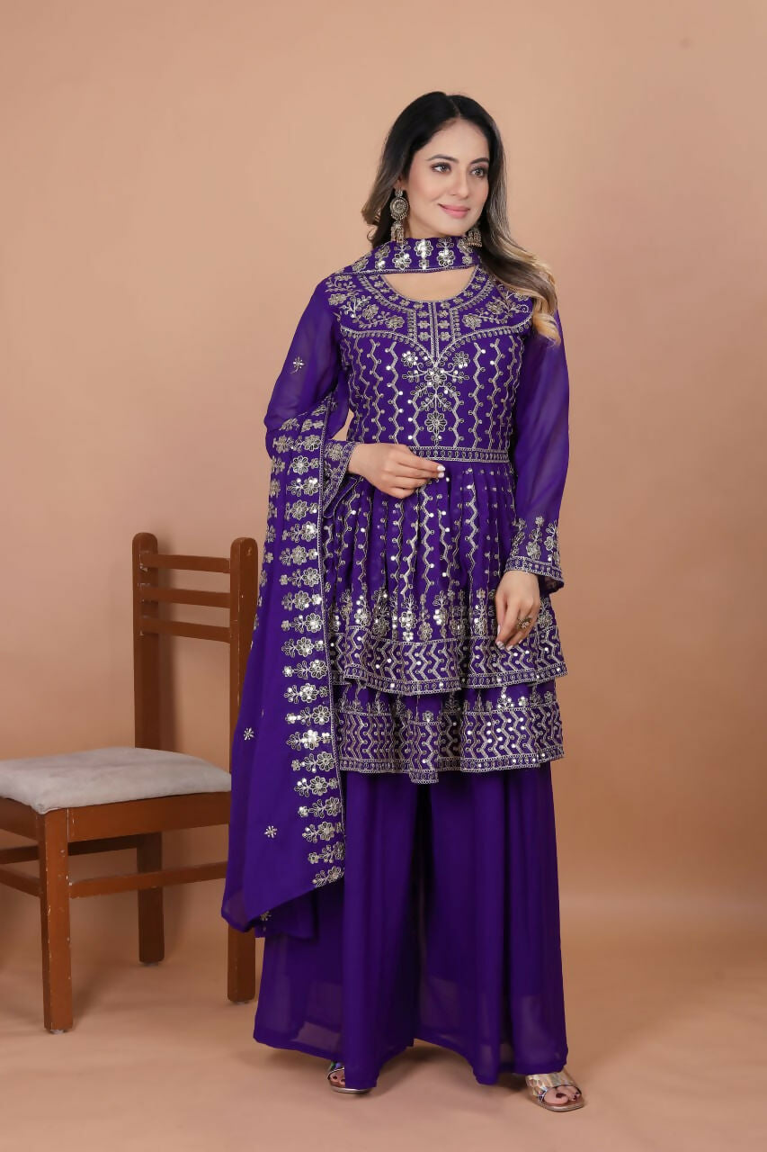 Joban Fashion Purple Georgette Embroidered Sharara Set