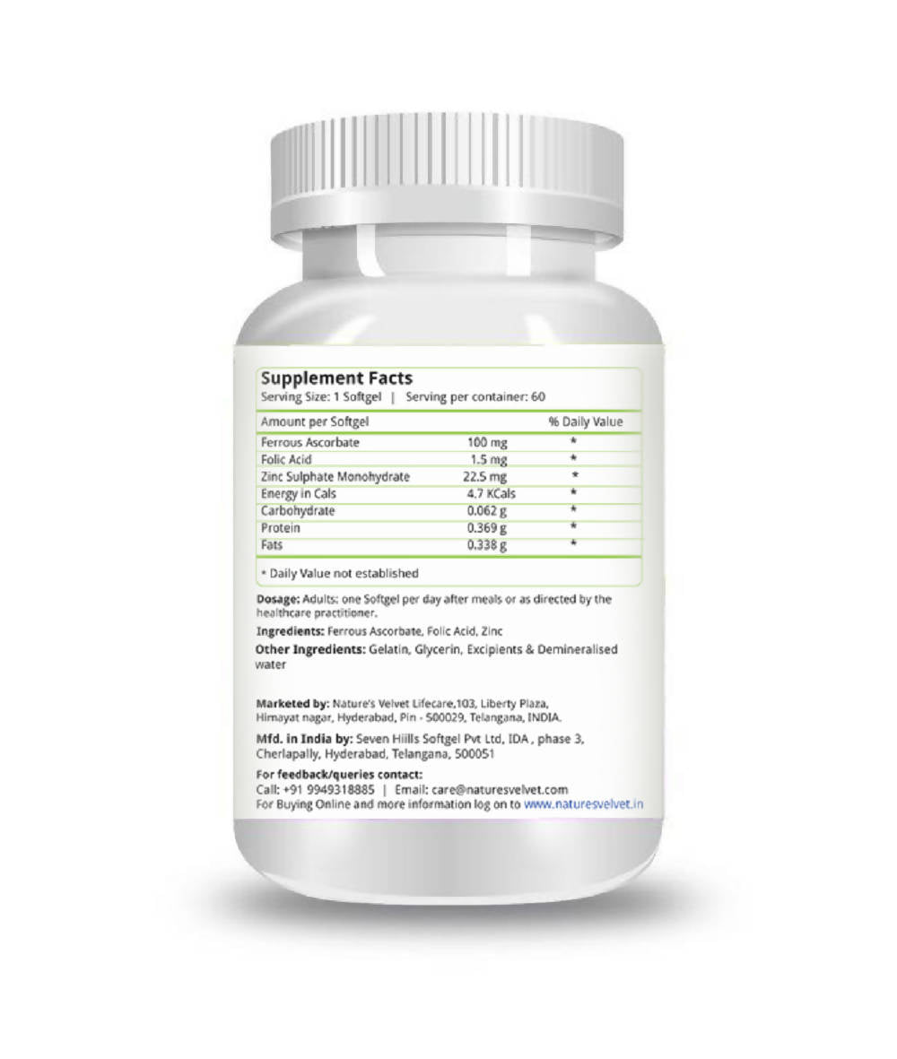 Nature's Velvet Iron, Folic Acid & Zinc Softgels