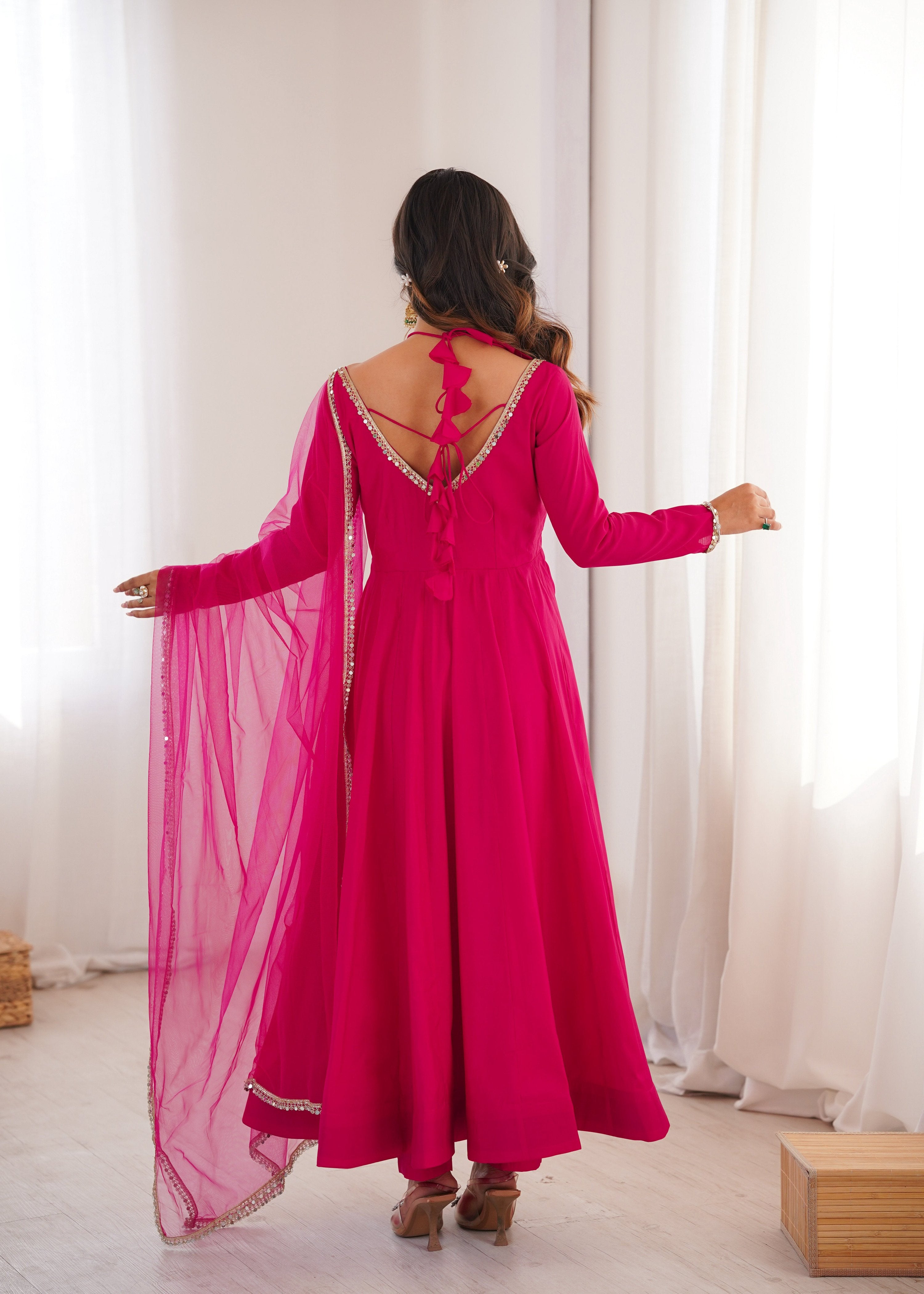 Evanik Women Ranipink Ethnic Anarkali Kurta Set For Festive & Wedding Wear