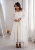 Evanik Women Off White Ethnic Anarkali Kurta Set for Festive & Wedding Wear