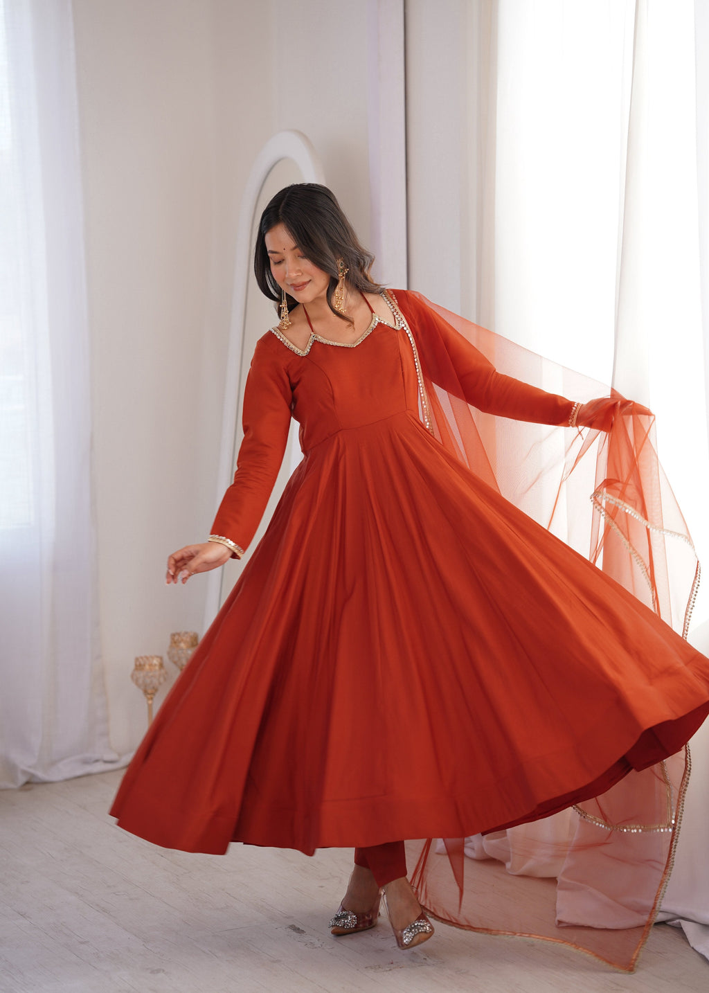 Evanik Women Rust Ethnic Anarkali Kurta Set for Festive & Wedding Wear