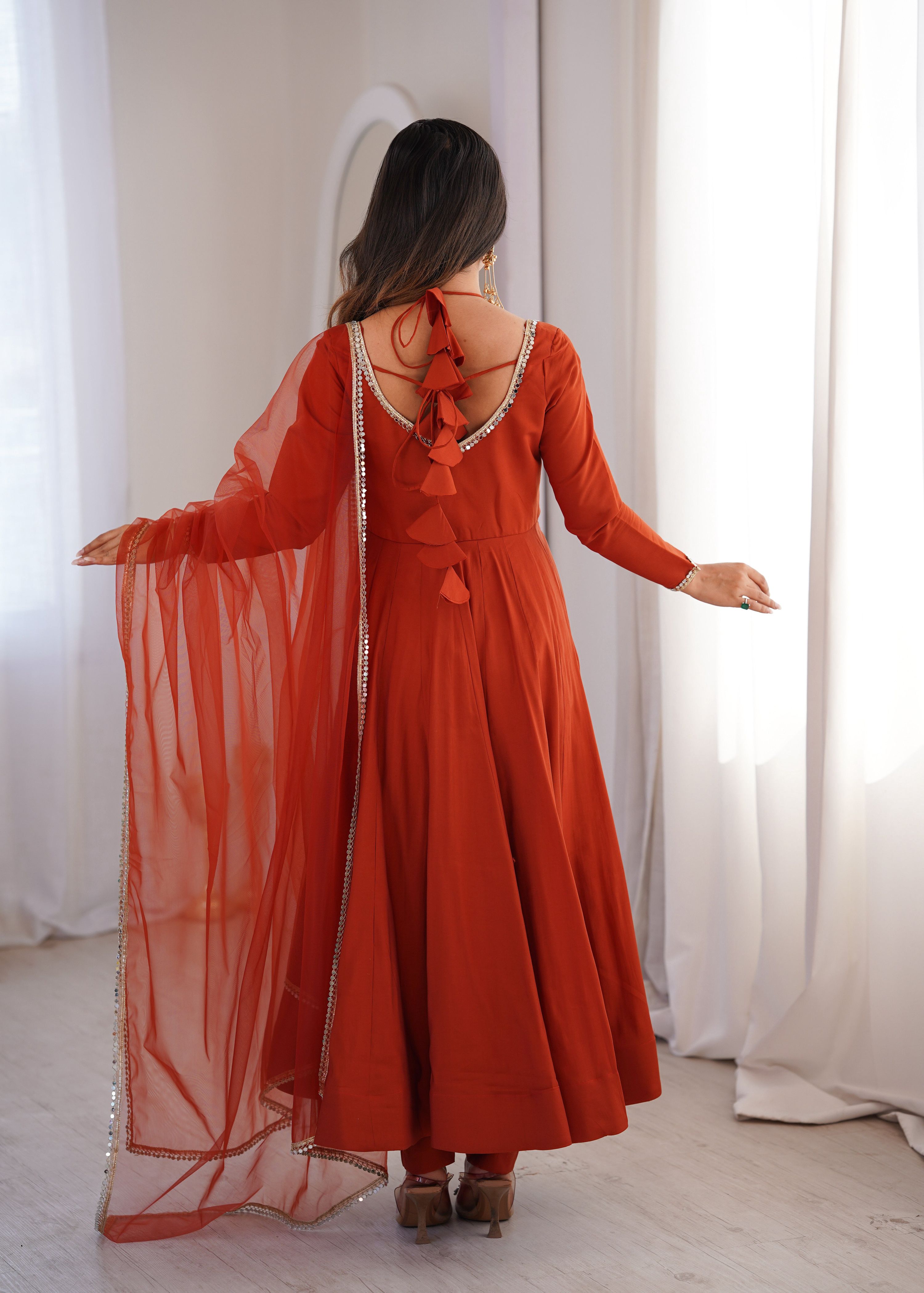 Evanik Women Rust Ethnic Anarkali Kurta Set for Festive & Wedding Wear