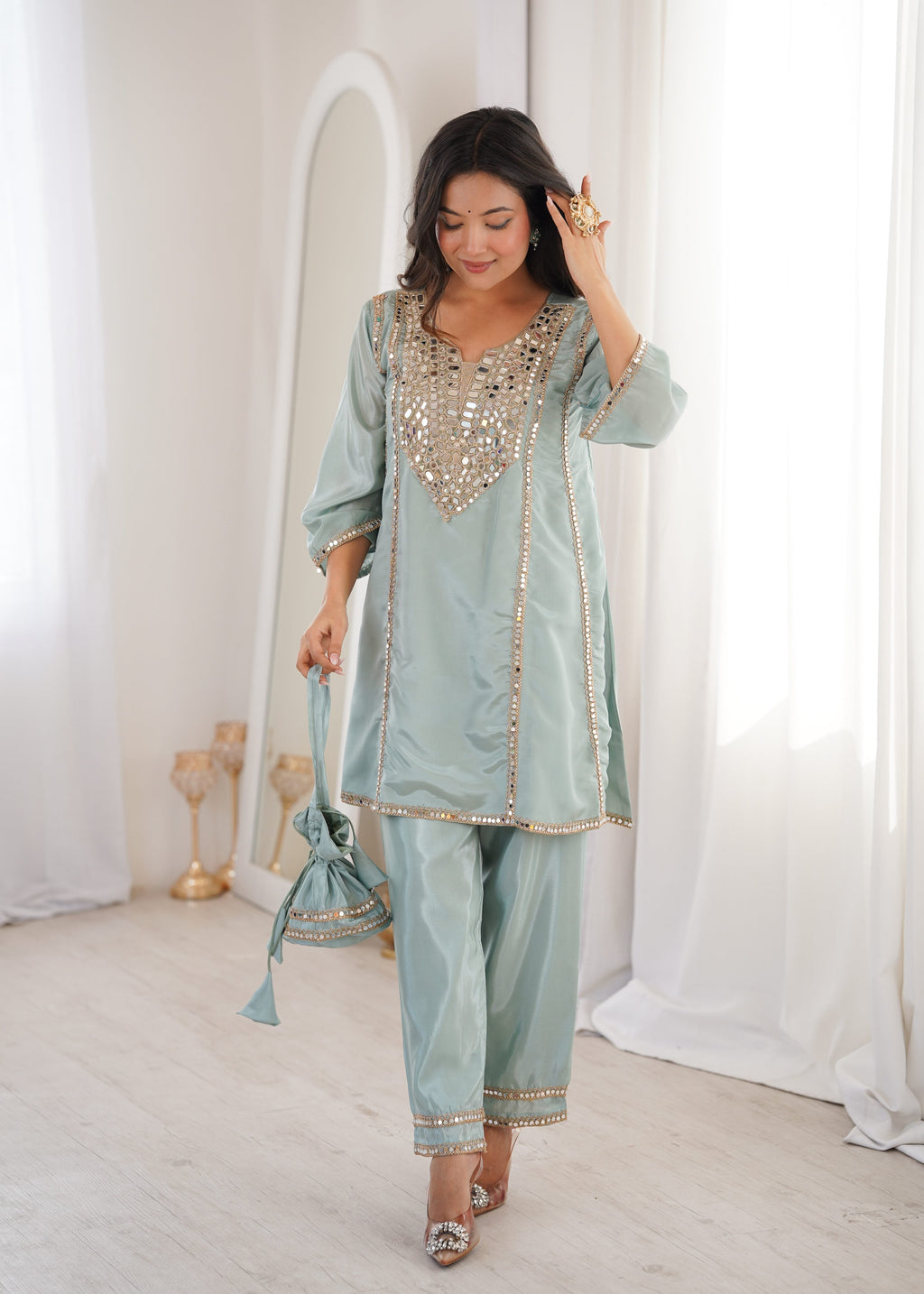 Jyoti Fashion Sky Blue HO Silk Embroidered Designer Kurta Set with Batwa
