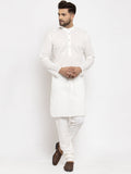 Jompers Men Cream Chikan Kurta with Churidar