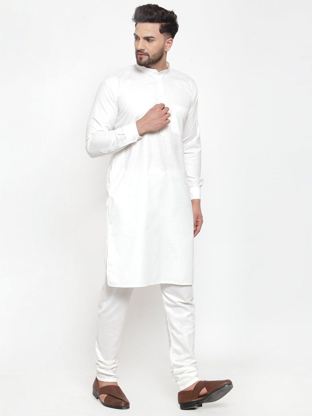Jompers Men White Solid Kurta with Churidar