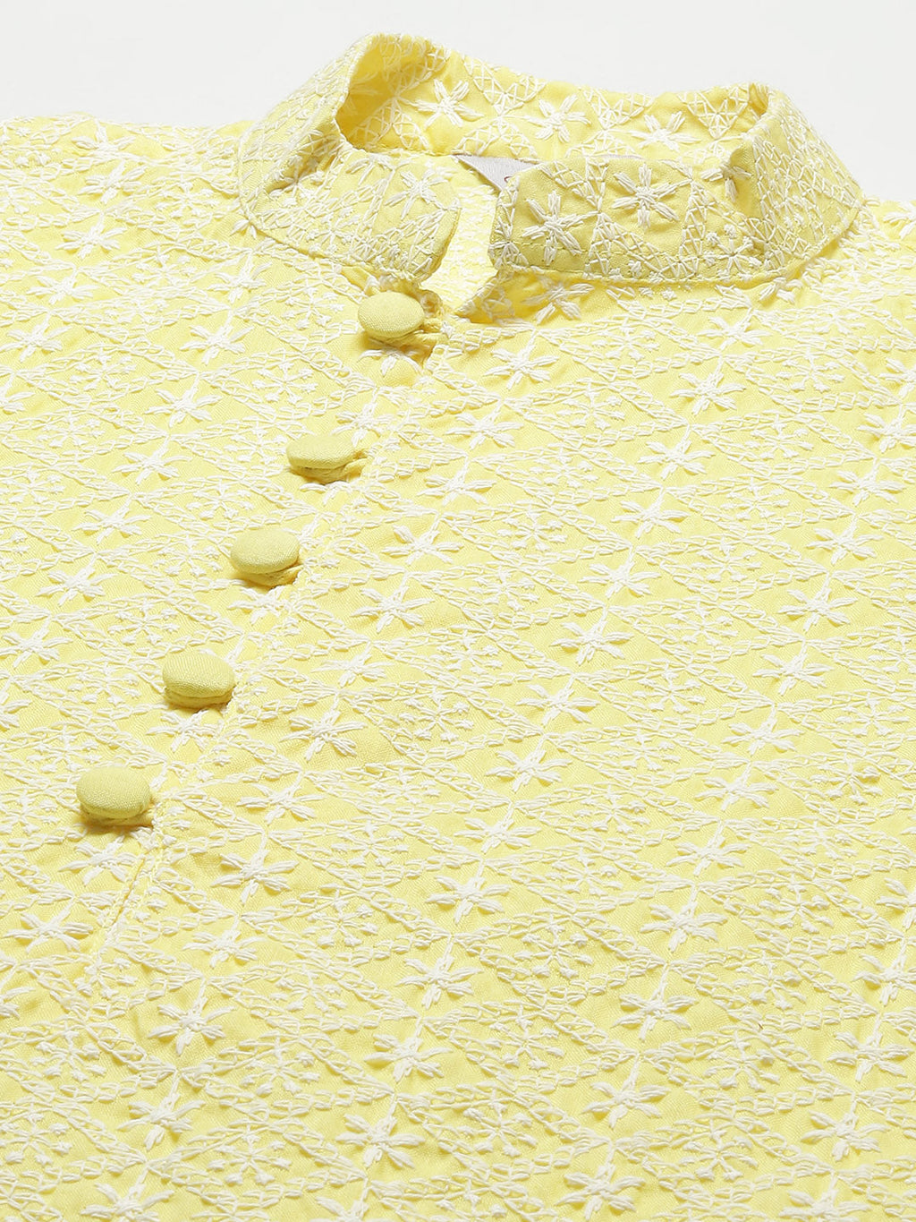 Jompers Men's Yellow Embroidered Kurta Only