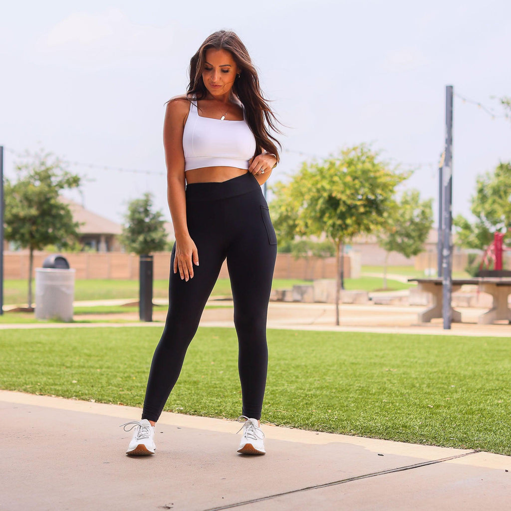 Ready to Ship |  The Stephanie - Crossover BLACK Pocket Full Length Leggings