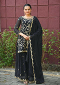 Teeya Creation Black Color Faux Georgette Embroidery Work Wedding Wear Palazzo Set