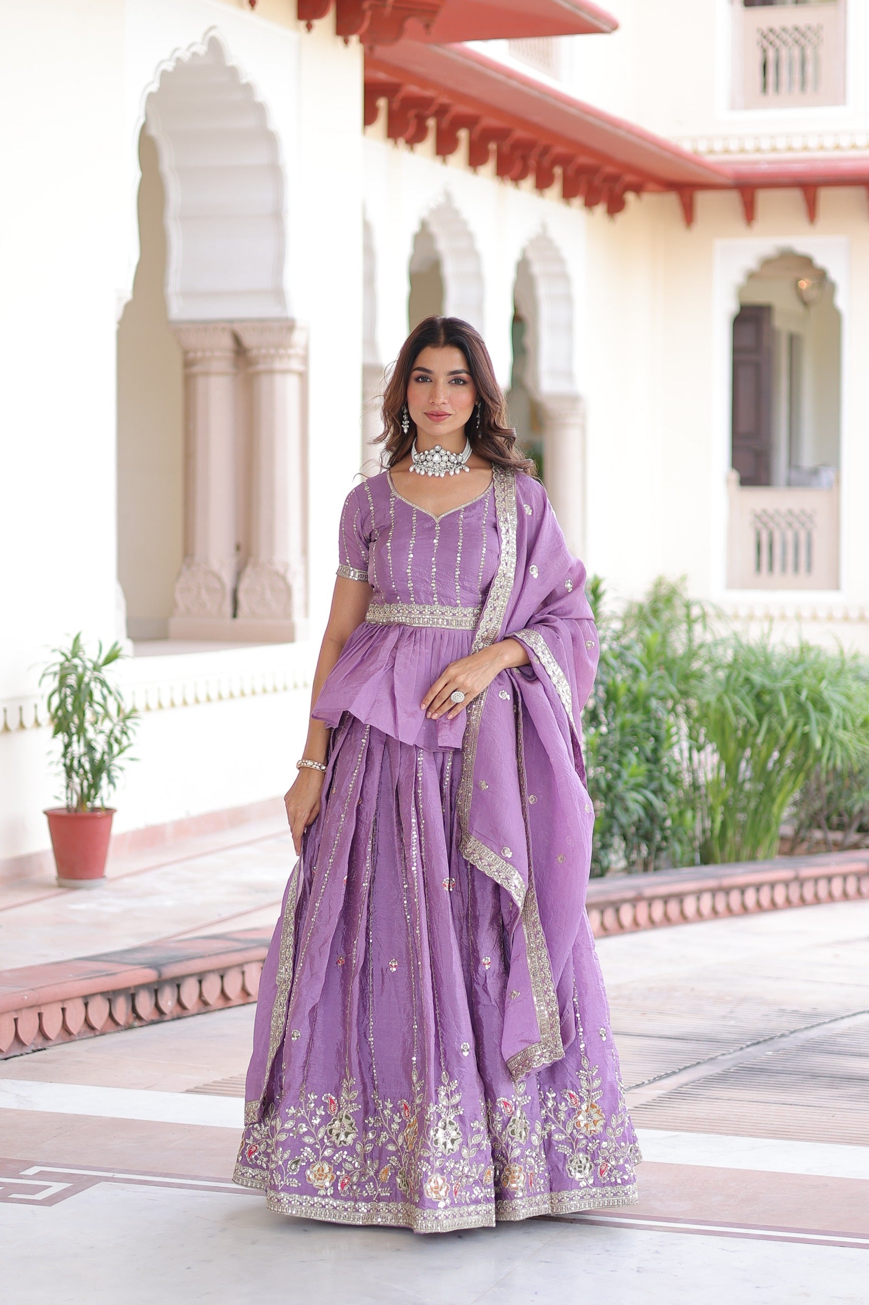 Prazu Fashion Lavender Gold Crush Multi Thread Embroidery Lehenga Choli