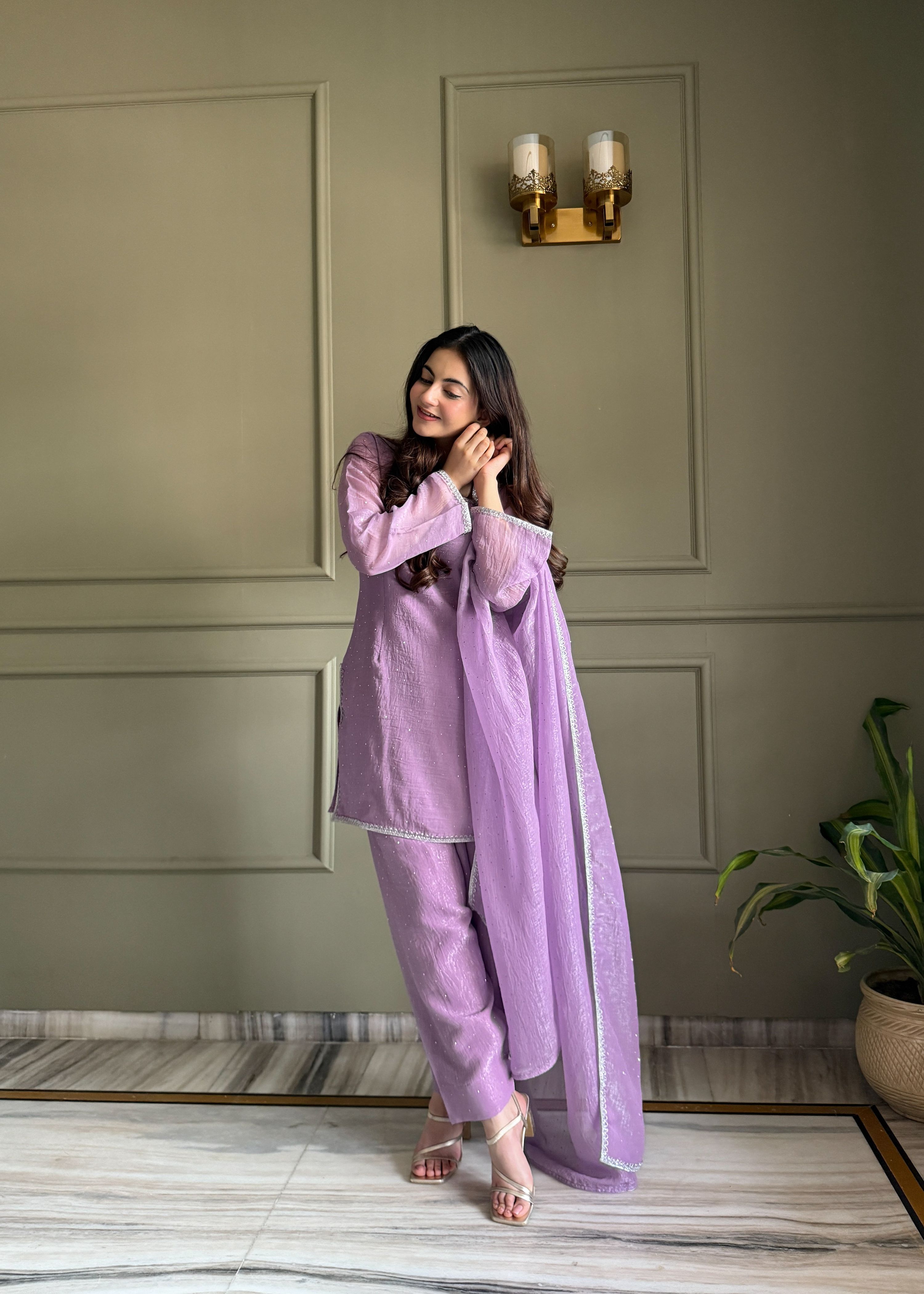 Lehenga Mart Designer Salwar Suit With Kurta Pant Dupatta For Women-Lavender