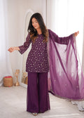 Lehenga Mart Designer Suit With Kurta Palazzo Dupatta For Women-Wine