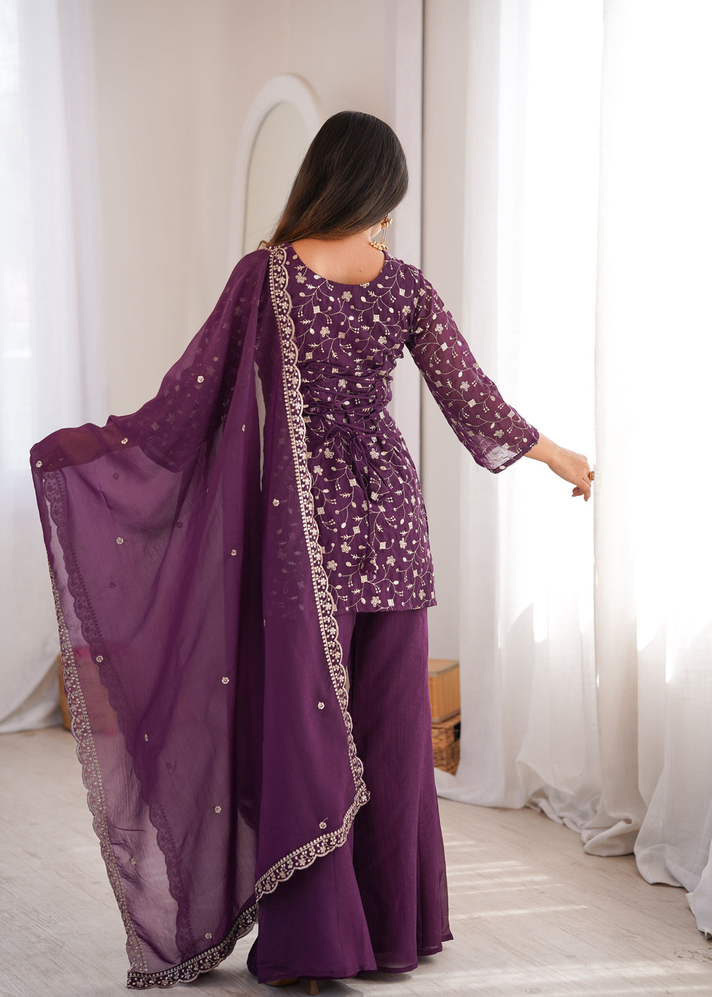 Lehenga Mart Designer Suit With Kurta Palazzo Dupatta For Women-Wine
