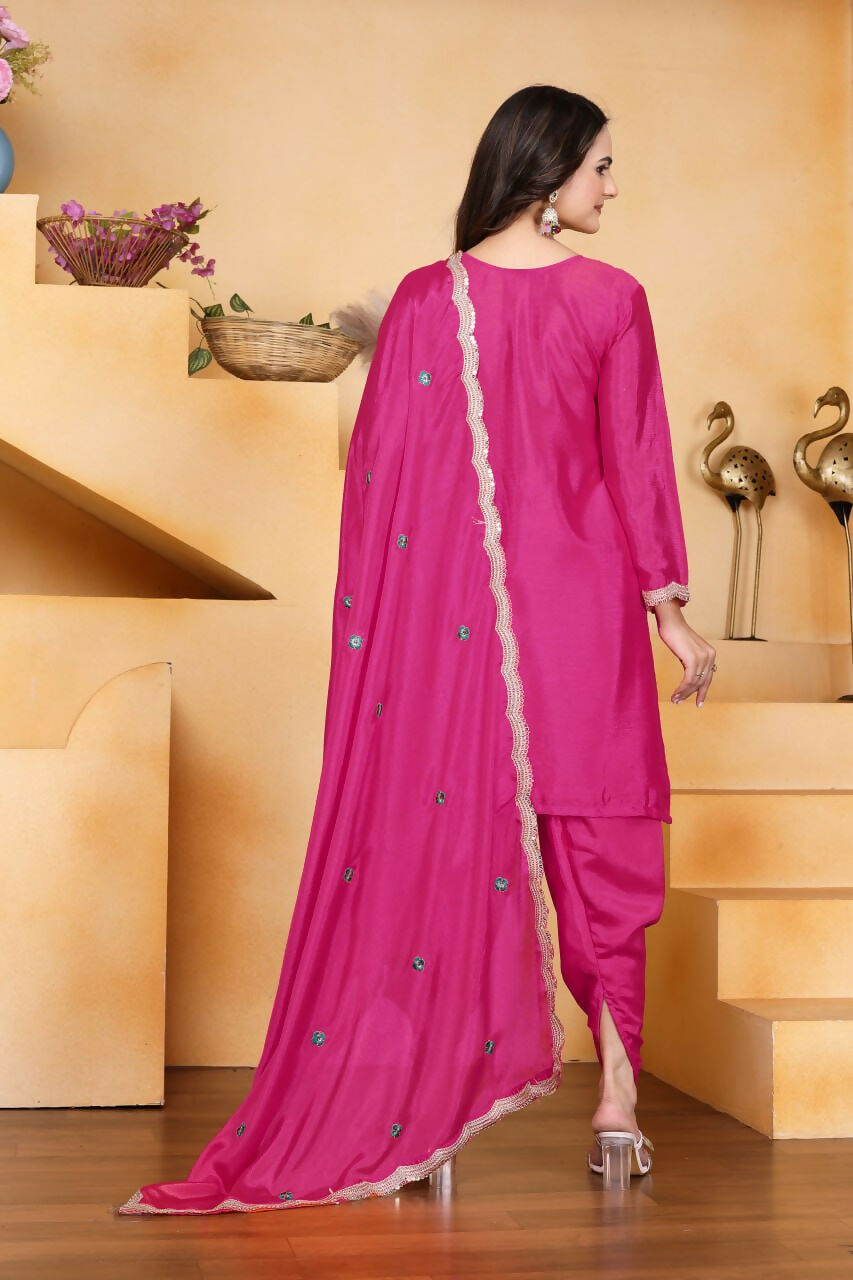 Teeya Creation Pink Color Chinon Silk Party Wear Punjabi Dhoti Suit