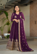 Vedant Vastram Georgette Embroidery & Sequence Work Stitched Ethnic Gown-Wine