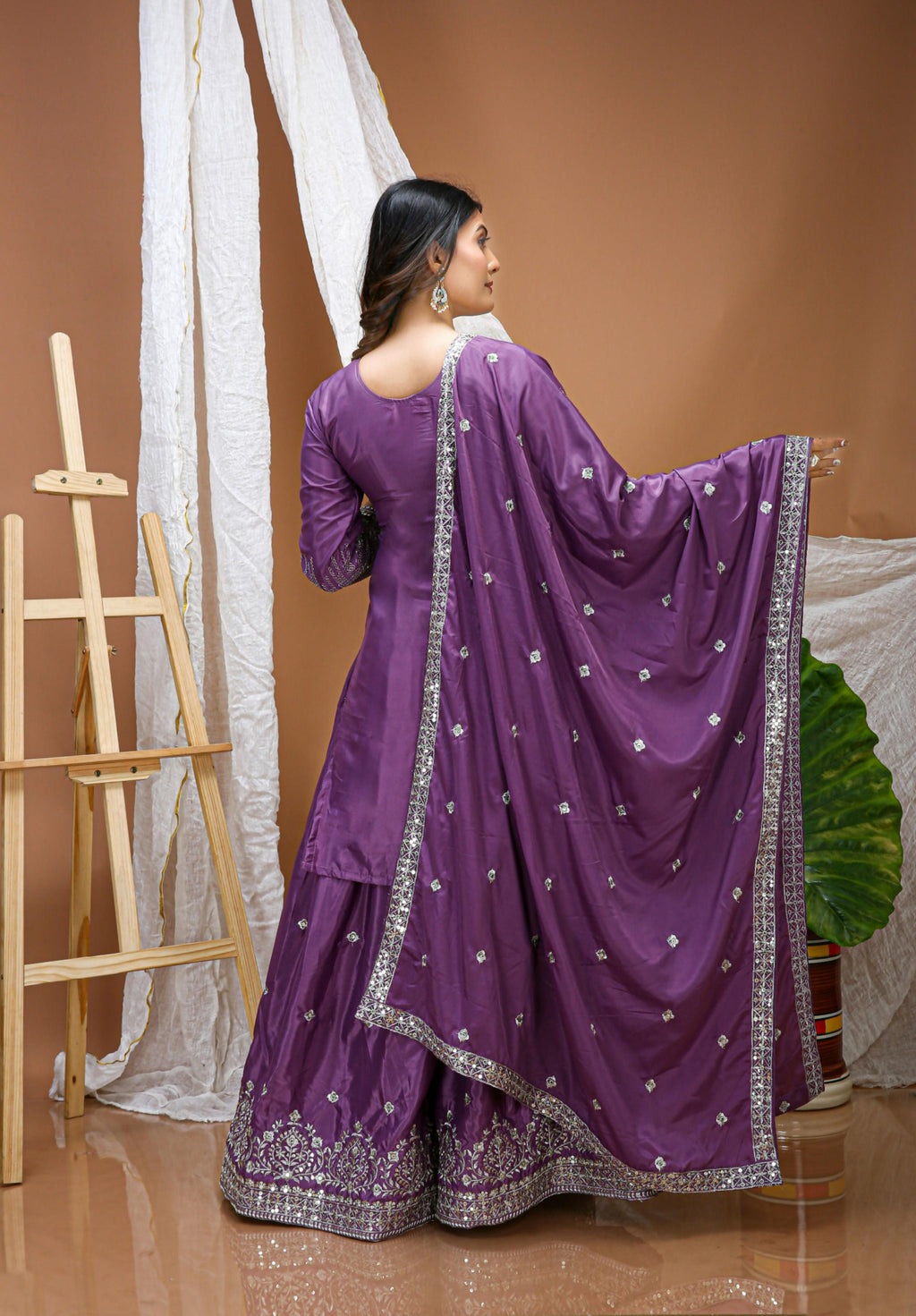 Lehenga Mart Designer Sharara Suit With Kurta, Sharara, Dupatta For Women-Lavender Violet