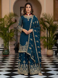 Joban Fashion Teal Silk Embroidered Sharara Set