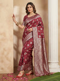 Anaita Maroon Silk Blend Woven Saree With Blouse